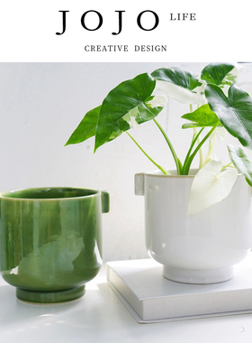 JOJO'S L. PD.Unknown.套盆器皿釉变绿色北欧桌面陶瓷花盆 | 拍打