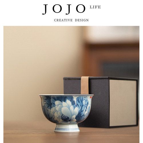 紫泉涧品茗杯青花主人杯复古陶瓷