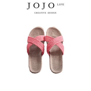 透气棉麻情侣居家厚底地板拖 JOJO PD.Giggle.亚麻拖鞋 火辣