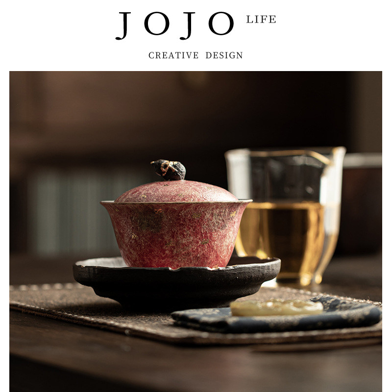 JOJO'S L. PD.紫泉涧.岩矿彩陶福禄三才盖碗陶瓷防烫泡茶 | 锄削