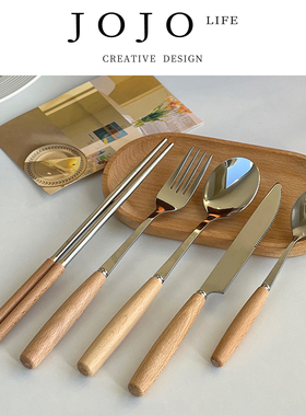 JOJO'S L. PD.tyrant.韩国简约ins风木柄筷子勺子不锈钢 | 霸瞄