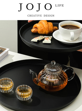 JOJO'S L. PD.Shade.欧式黑色圆形托盘酒店餐盘家用收纳盘 | 遮担