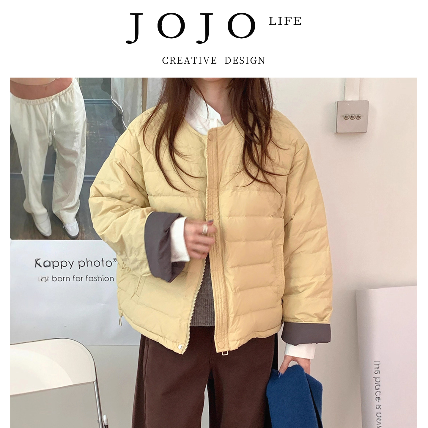 JOJO'SLIFEPD黄色连帽保暖羽绒