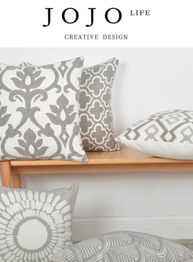 JOJO'S L. PD.lift.简约灰色系刺绣抱枕可拆卸枕套垫 | 掀恬