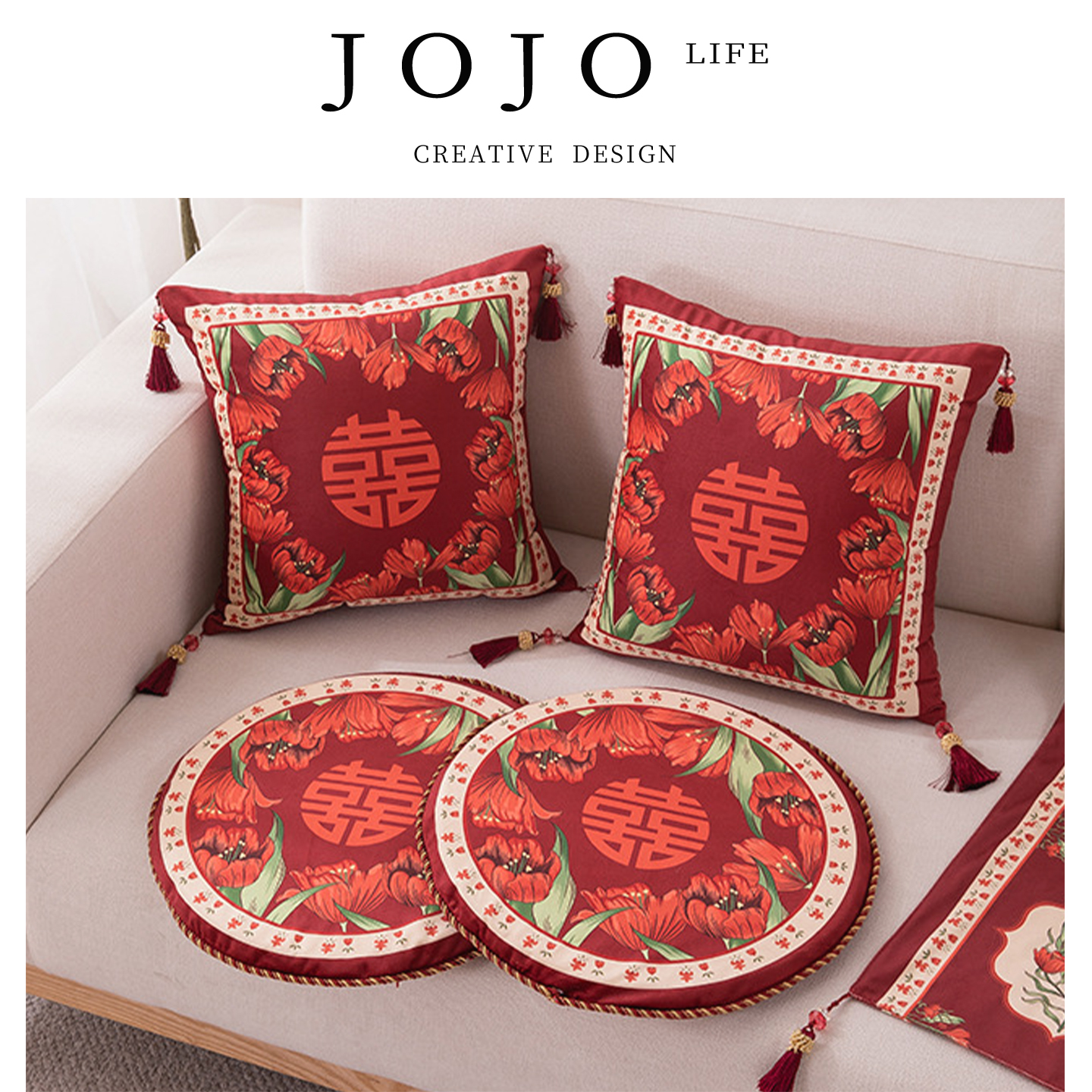 JOJO'SLIFEPD花朵喜庆靠枕