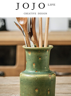 JOJO'S L. PD.Popular.日式粗陶绿色花瓶茶室插花器复古风 | 俗惧