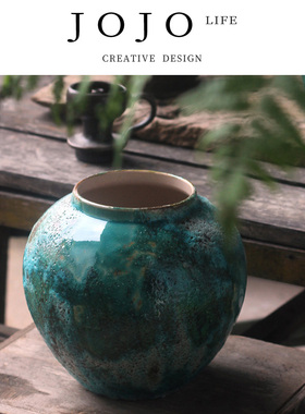 JOJO'S L. PD.紫泉涧.绿色翡翠绿陶瓷插花花瓶复古简约摆件 |虹色