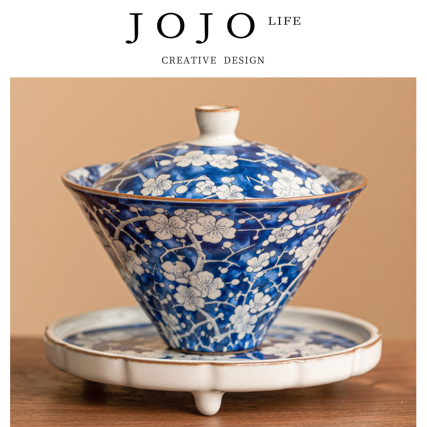 JOJO'S L. PD.orchid.仿宋汝窑蓝冰梅花斗笠盖碗茶碗 | 兰营