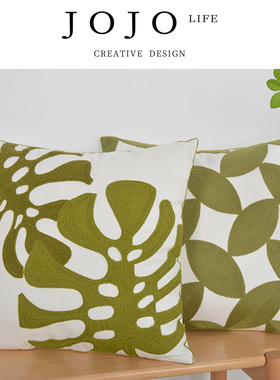 JOJO'S L. PD.eat.北欧几何绿色系刺绣抱枕沙发靠垫高级感 | 迹尝