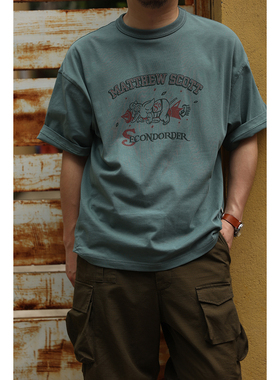 Secondorder SS23(SOR) 重磅挺阔长绒棉 复古印花落肩廓形短袖T恤