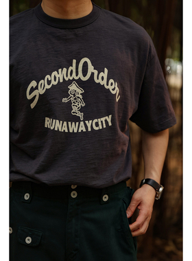 Secondorder SS23(SOR) RUNAWAYCITY 复古廓形落肩滚边T恤 竹节棉