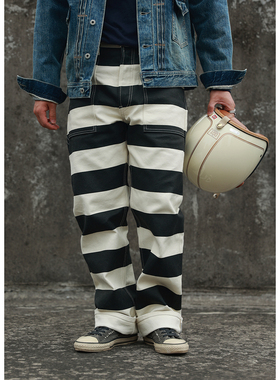 BOB DONG Motorcycle Striped Pants 16oz 多袋款 机车条纹工装裤