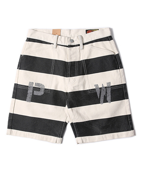 MOTORCYCLER 16OZ PW印花 洗水做旧 机车工装条纹短裤