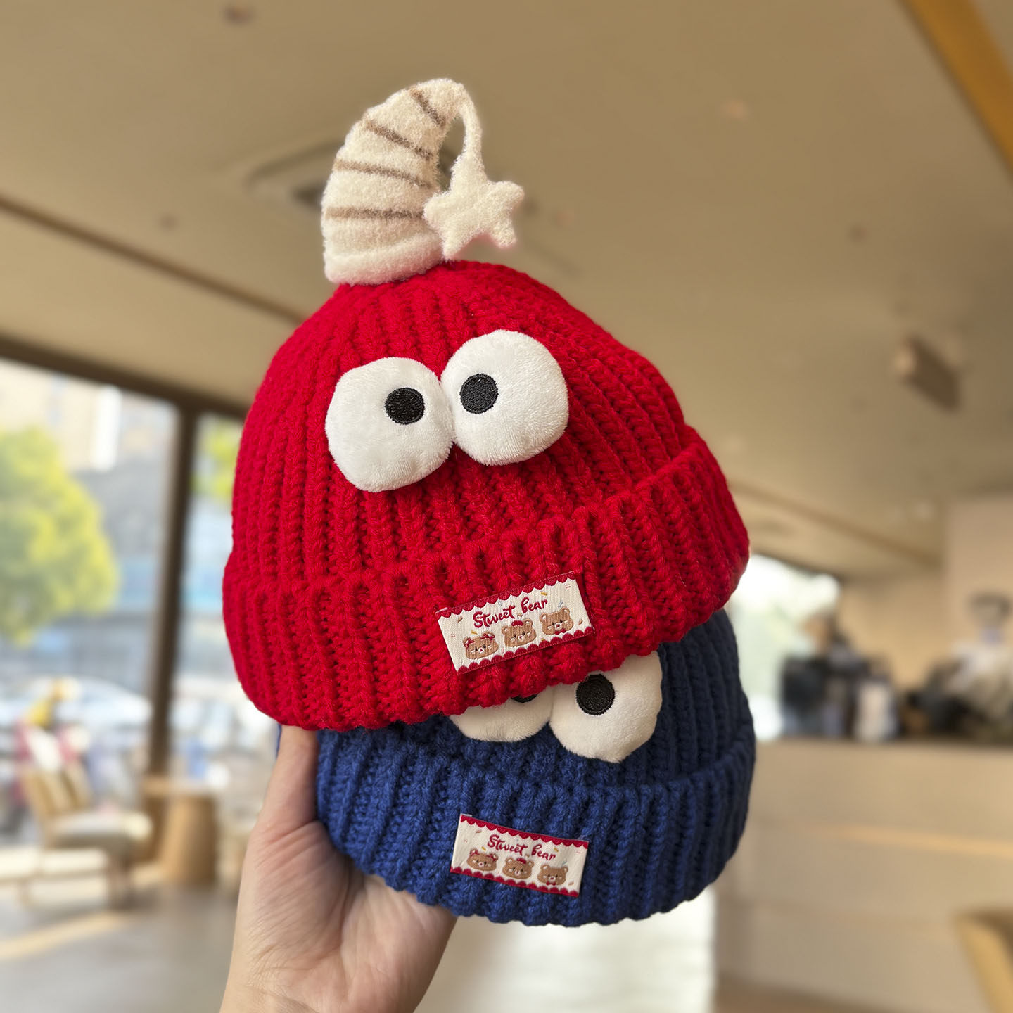 小精灵儿童帽冬季出行保暖毛线帽宝宝防寒套头护耳帽男女童针织帽