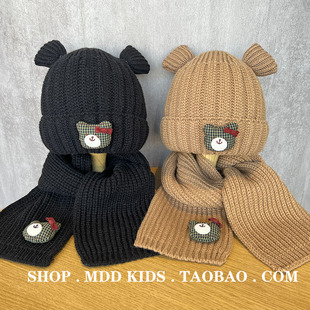 韩系儿童冬季帽子围巾套装男女童套头针织护耳帽宝宝毛线帽两件套