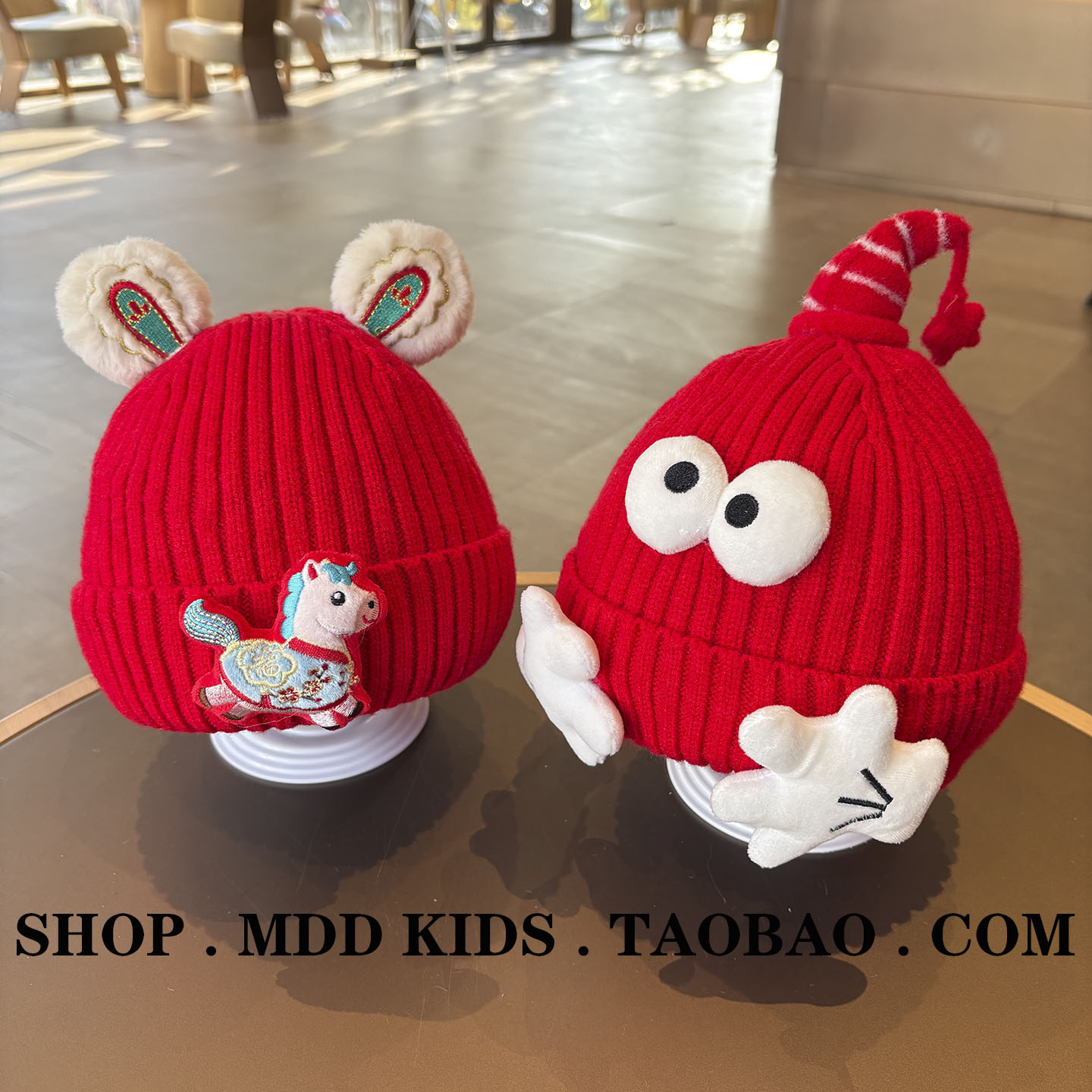 新年红色宝宝针织冬保暖帽毛线帽