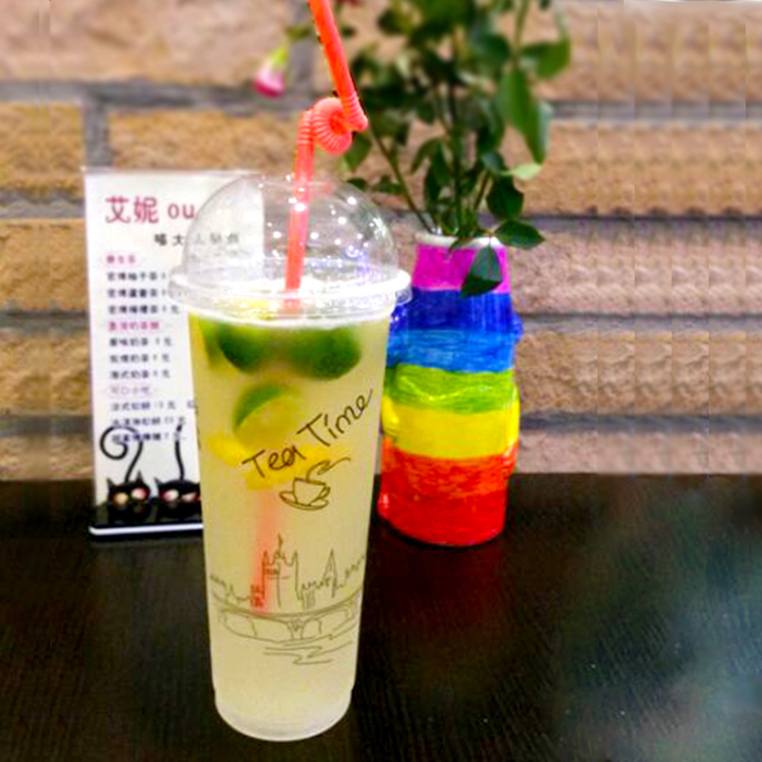 地下铁90口径370500700ml一次性奶茶塑料杯果汁打包杯带盖封口