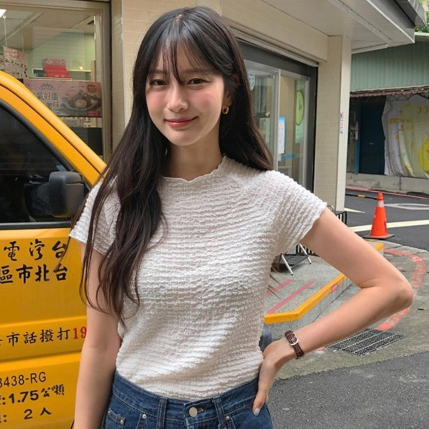 韩国代购直邮2026夏美式复古蕾丝短袖上衣白色修身显瘦百搭蕾丝衫