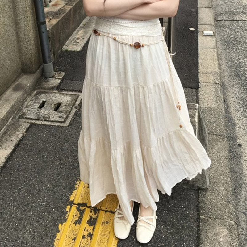 韩国代购直邮2026夏Daybin民族文艺半身裙女高腰显瘦A字配腰绳女