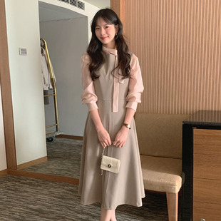 温柔优雅气质连衣裙 收腰中长款 韩国代购 直邮2026春淑女风圆领无袖
