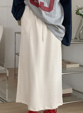 韩国直邮Heylady秋百搭运动休闲纯色淑女通勤松紧腰直筒半身裙女