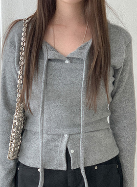 韩国代购直邮Heylady春气质时尚修身吊带+显瘦系扣圆领针织开衫女