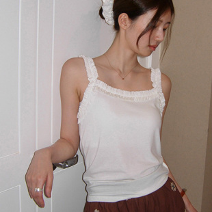 背心吊带女 韩国直邮Flily夏百搭甜美温柔淑女木耳边修身