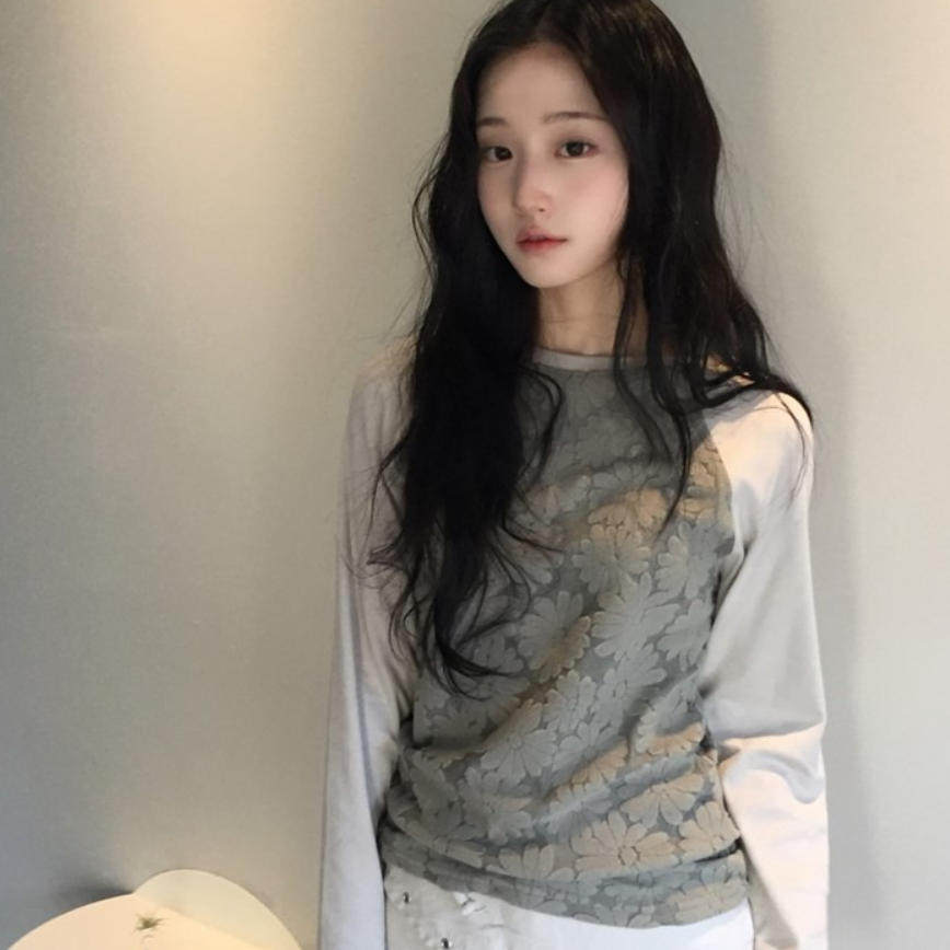 韩国代购直邮2026春Daybin少女风灰色假两件叠穿收腰高级长袖T恤