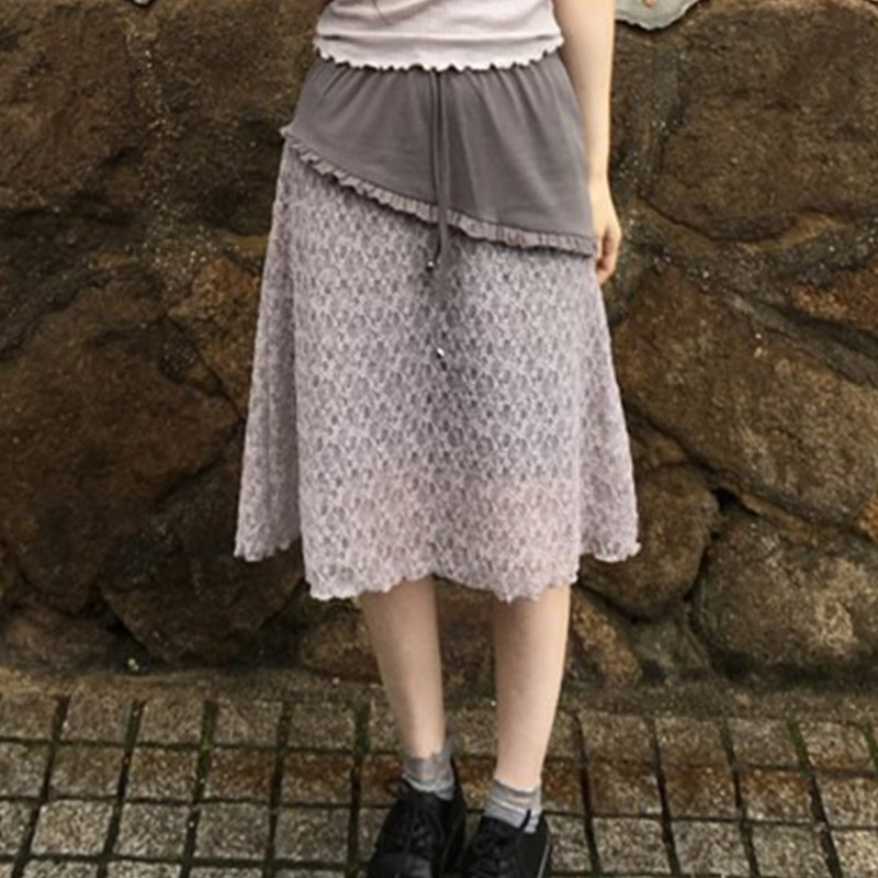 韩国代购直邮2026夏Daybin复古蕾丝拼接甜美少女显瘦百搭半身裙女