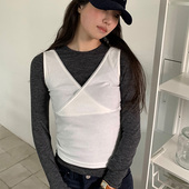 韩国代购 直邮Flily春百搭日常简约轻薄减龄修身 V领交叉外穿背心