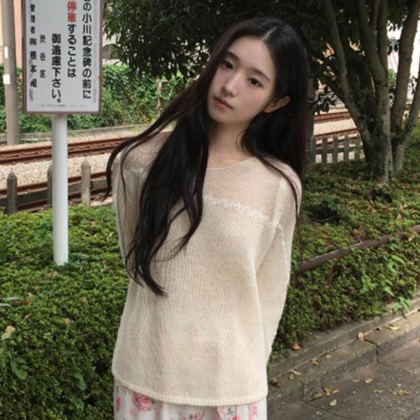 韩国代购直邮2026秋Daybin温柔甜美圆领针织衫女长袖宽松显瘦毛衣