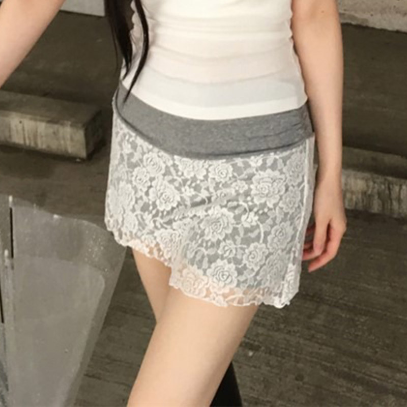 韩国代购直邮2026夏Daybin蕾丝拼接半身短裙女高腰修身花边裙透视