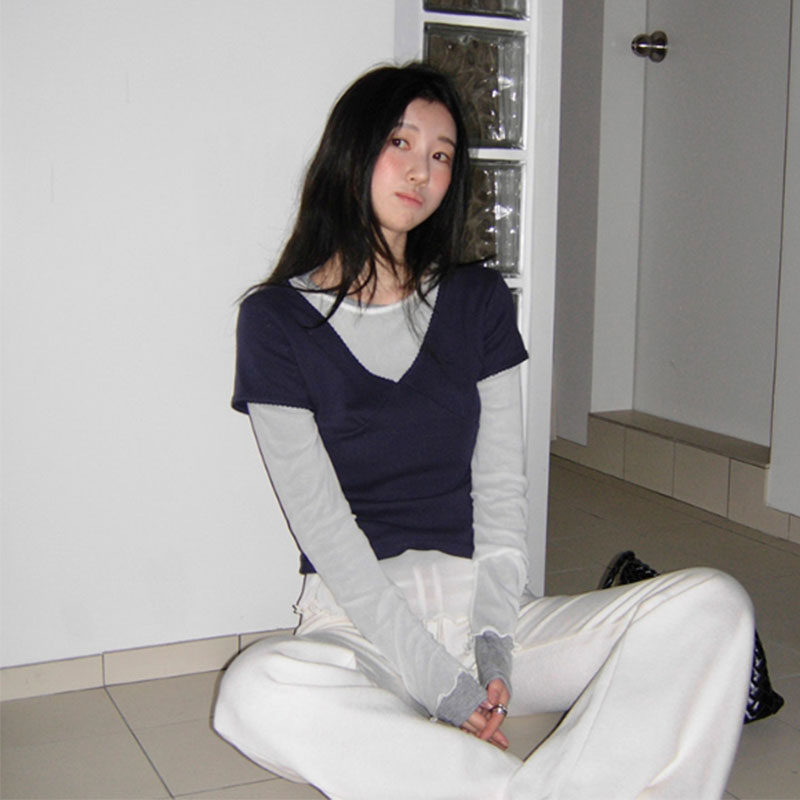 韩国代购直邮2026春Flily圆领长袖T恤女修身内搭打底衫春季新款