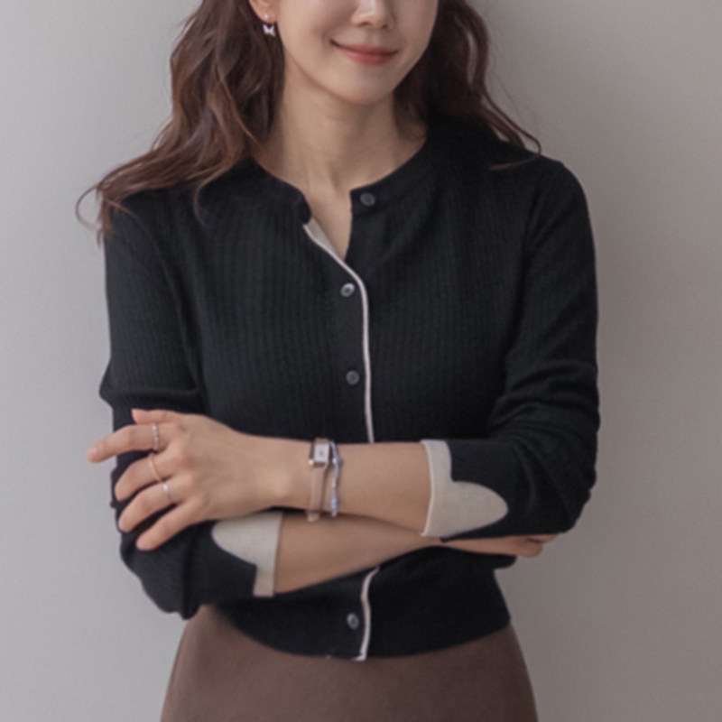 韩国直邮Leelin秋百搭时尚简约日常圆领修身显瘦针织开衫女