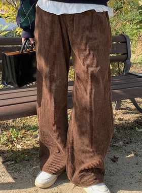 韩国代购直邮Heylady冬复古风宽松慵懒风显瘦休闲灯芯绒阔腿裤女