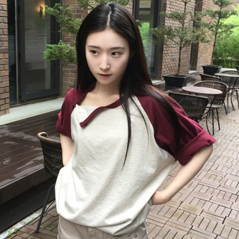 韩国代购直邮2026夏Daybin撞色插肩设计感宽松显瘦小个子短袖t恤