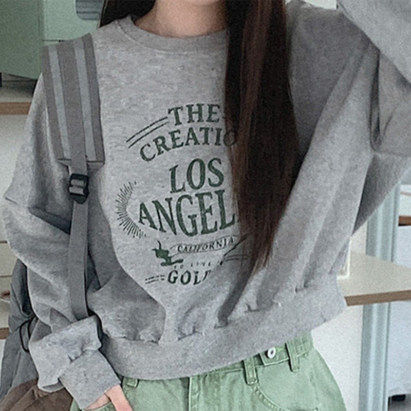 韩国代购直邮Heylady春季新款套头百搭休闲风宽松圆领字母卫衣女