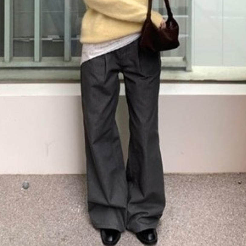 韩国代购直邮2026冬Flily高腰阔腿休闲裤女显瘦直筒长裤微喇裤子