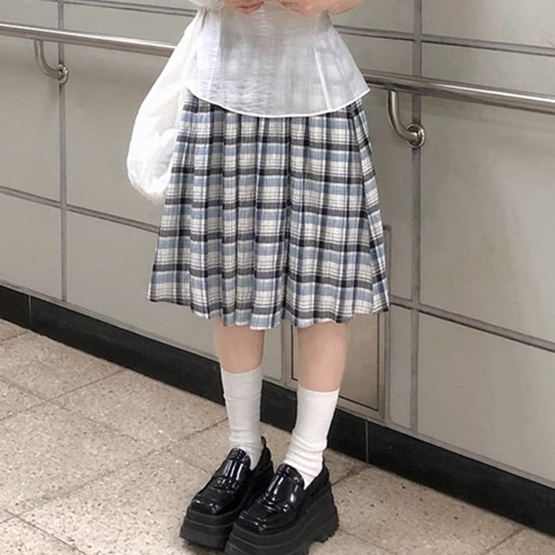 韩国代购直邮2026夏Vinvle学院风格纹甜美少女减龄百褶半身裙女