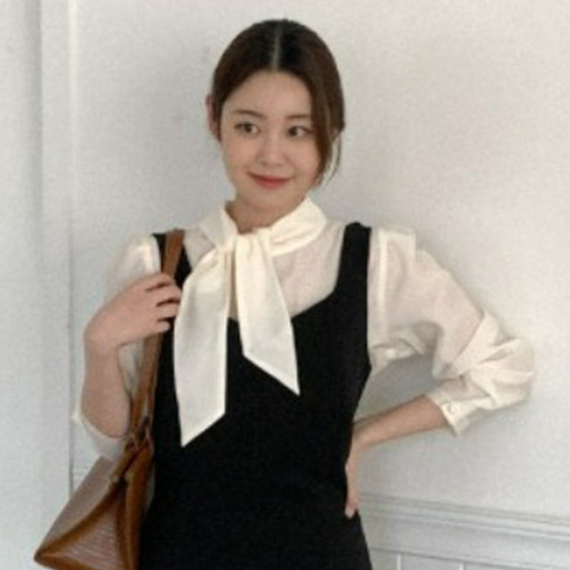 韩国代购直邮2026春款Heylady气质百搭纯色系带小香风长袖衬衫女