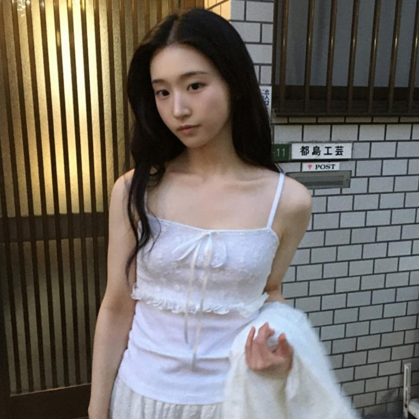 韩国代购直邮2026夏Daybin蕾丝绑带吊带白色背心修身短款外穿休闲
