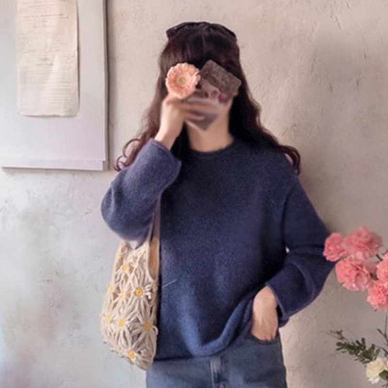 韩国代购直邮Leelin春百搭通勤淑女圆领毛衣宽松长袖纯色针织衫女,女装/女士精品,毛针织衫,淘宝优惠券,粉丝福利购,淘宝优惠卷