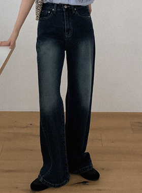 韩国直邮Heylady秋时尚气质百搭复古通勤宽松直筒水洗牛仔裤女