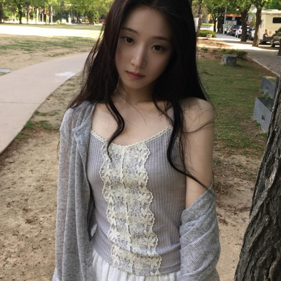 韩国代购直邮2026夏Daybin甜美少女风蕾丝吊带背心温柔显瘦修身