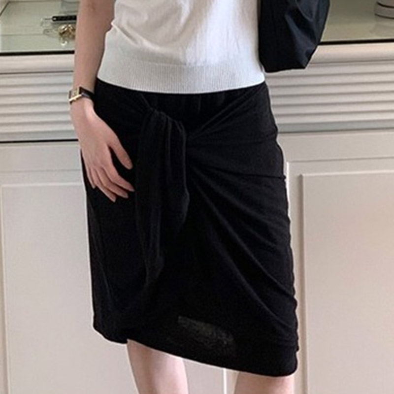 韩国代购直邮2026夏Flily夏季百搭褶皱包臀裙简约中长款半身裙女