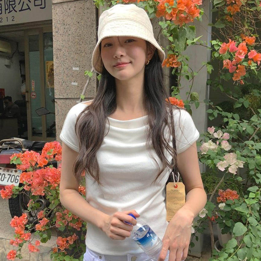 韩国代购直邮2026夏轻熟简约风白色短袖T恤常规款修身显瘦百搭