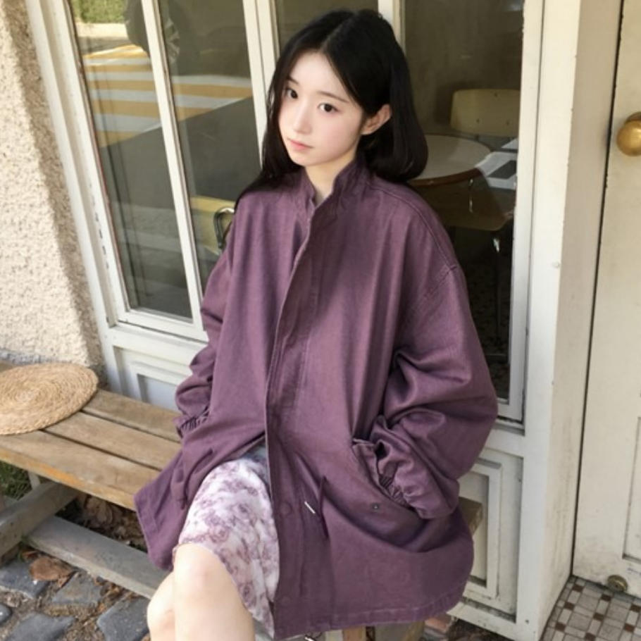 韩国代购直邮2026秋Daybin复古立领廓形风衣女中长宽松慵懒风外套