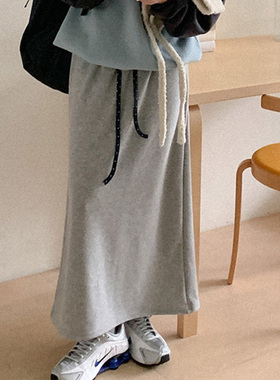 韩国代购直邮Heylady春运动风百搭简约高腰宽松直筒纯色半身裙女