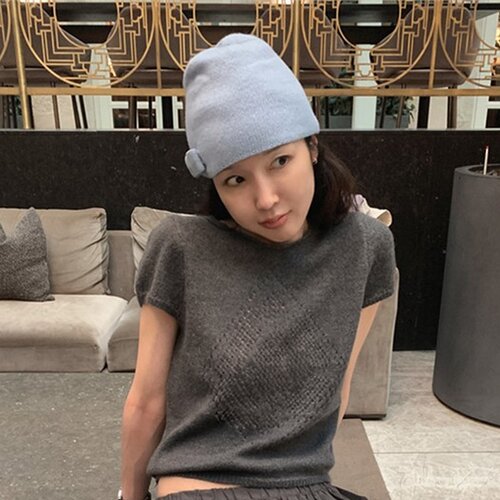 韩国代购直邮2026秋Maybe-baby淑女百搭圆领短袖针织衫宽松上衣
