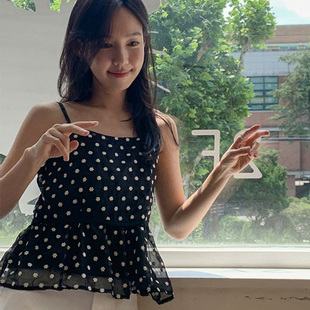 韩国直邮Cherrykoko夏百搭甜美温柔淑女可爱碎花边吊带背心女